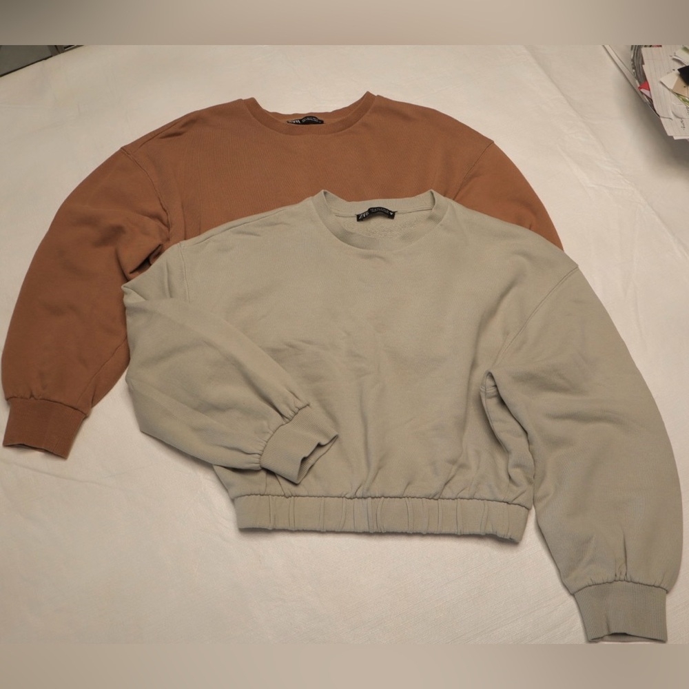 Two Zara Crewneck Crop Sweaters